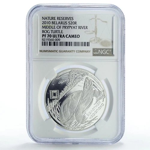 Belarus 20 roubles Pripyat Park Pond Turtle Fauna PF70 NGC silver coin 2010