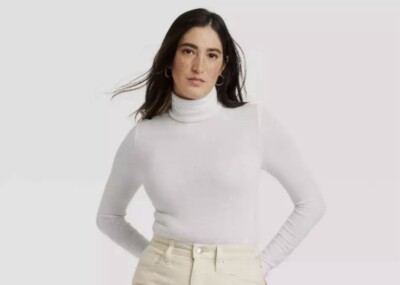 Universal Thread Mock Neck Turtleneck Long Sleeve Shirt size S small  White NEW