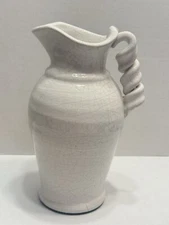 Vintage Farmhouse milk jug pitcher  10" twisted handle glazing Crazed Vase
