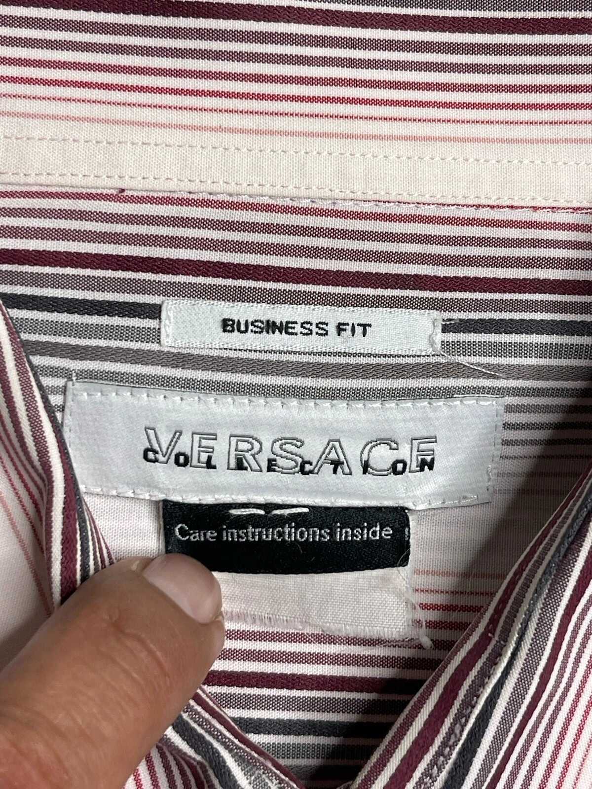 Camicia abito da uomo rosa Versace Collection multicolore a righe con bottoni taglia 16 5 42