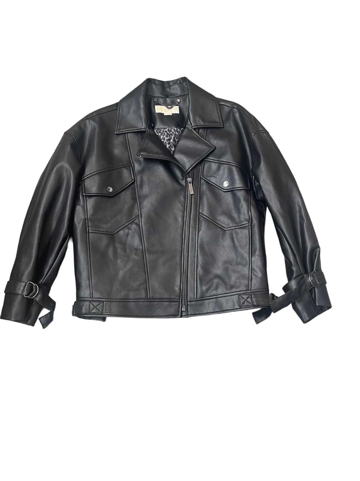 MICHAEL KORS FAUX FUR COLLAR BOMBER black jacket size M thumbnail 13