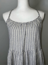 Women’s Linen Blend Striped Midi Dress Low Back