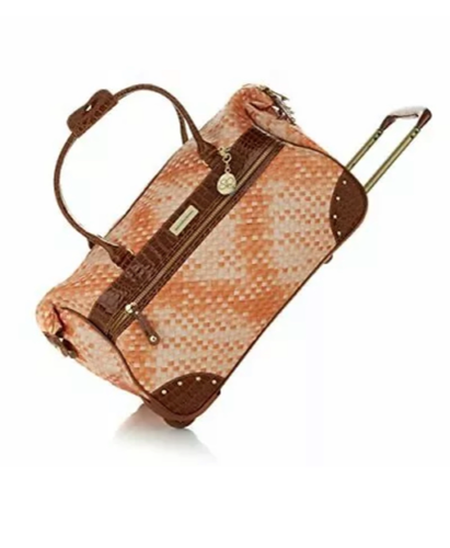 NEW SAMANTHA ROLLING EMBOSSED WHEELED WEEKENDER BASKETWEAVE ORANGE | eBay