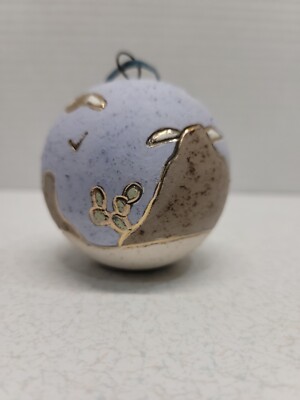 Art Pottery Purple Mountains Christmas Ornament Handpainted Signed Monique '92