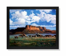 Cowboys On Horses Cattle Drive Western Wall Picture Framed-Unframed Art Print