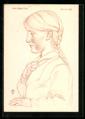 Artist postcard W. Willrich, farmer's child from the Ulm Alb at the age of seven, profile 