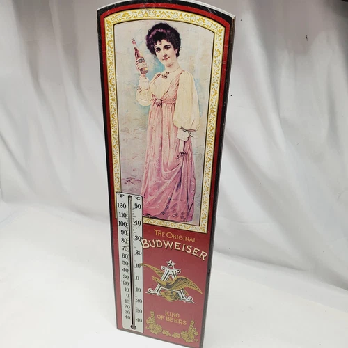 Vtg 1970s Budweiser Woman Thermometer 24'' Sign George Nathan Girl Beer Wall