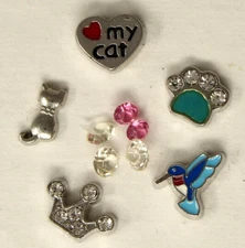 Love My Cat Floating Charms: Living Memory Locket:Paw Hummingbird Crown Cat
