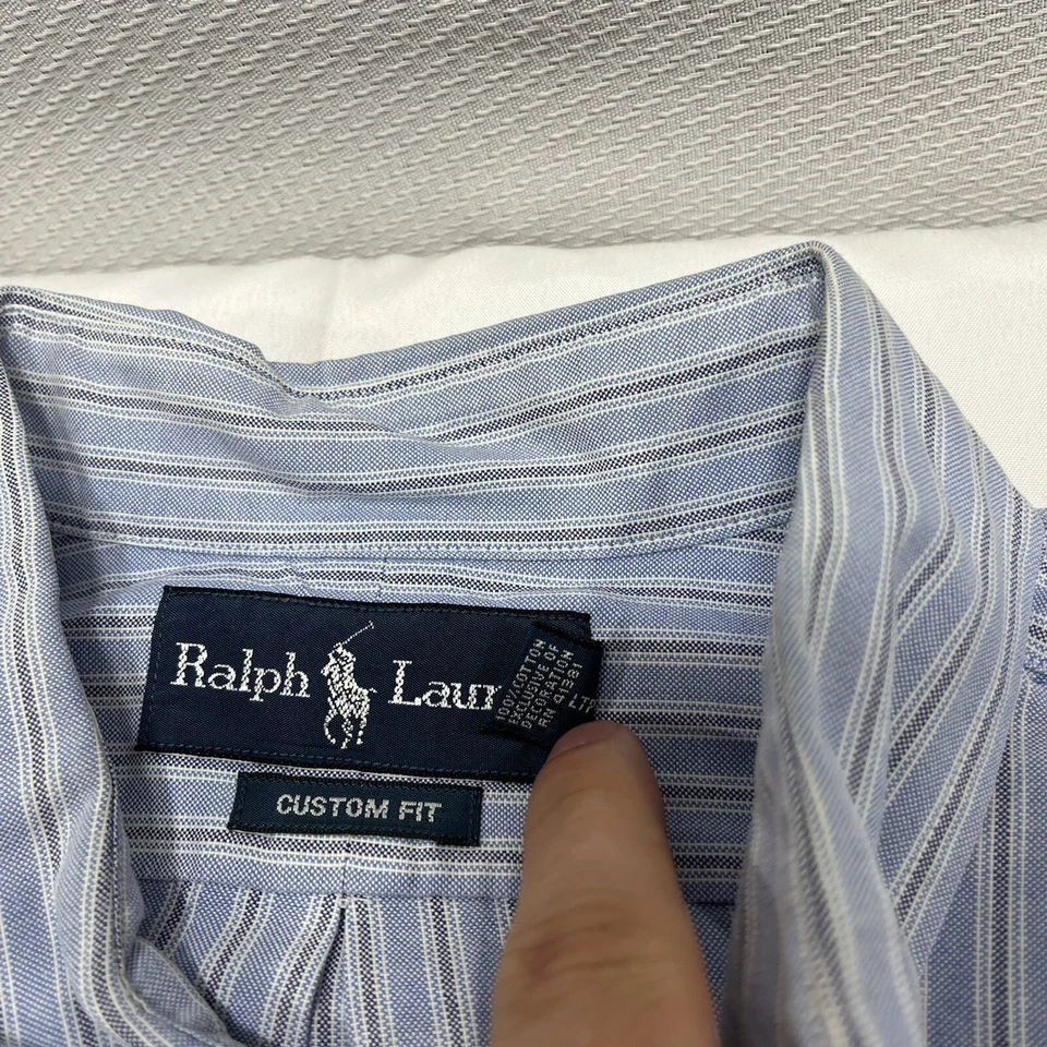 Ralph Lauren 衬衫男式 L 蓝色条纹肉小马休闲纽扣长袖 — 第 4/4 张图片