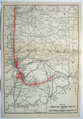 Chicago Terre Haute & Southeastern Railway - Original Systemkarte von 1919. Eisenbahn