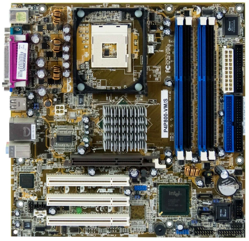 ASUS P4P800-VM/S Socket 478 4x DDR AGP 3x PCI G32904-H17-A28 - Image 2 of 2