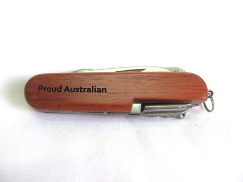 7355 PROUD AUSTRALIAN PERSONALISED WOODEN POCKET KNIFE MULTI TOOL WITH 10 TOOLS - Picture 4 of 4
