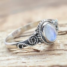 Natural Moonstone 925 Sterling Silver Ring Handmade Jewelry Gift For Her A-77