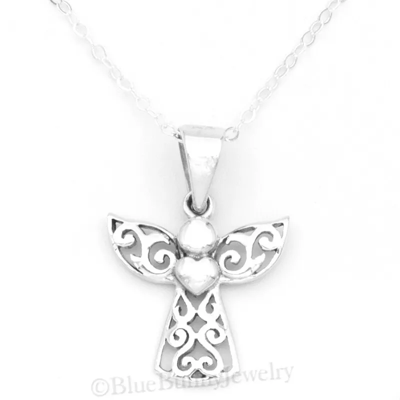 ANGEL HEART Necklace STERLING SILVER Guardian Angel pendant