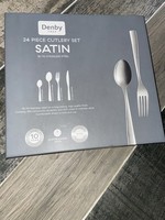 24 piece BNIB DENBY SATIN CUTLERY SET K NIVES FORKS SPOONS TEASPOONS 18/10