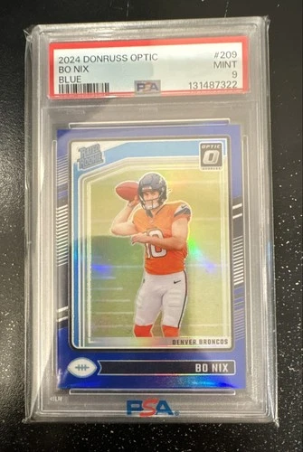 2024 Panini Donruss Optic Bo Nix Rated Rookie #209 Blue Prizm 95/199 PSA 9