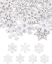 160PCS Snowflake Decorations Wood Slices Ornaments Christmas Cutouts Buttons... 