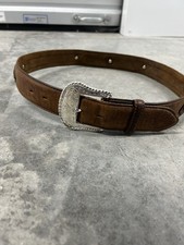 Tony Lama Western Leather Belt Size 32 Brown Braided Inlay Concho Buckle