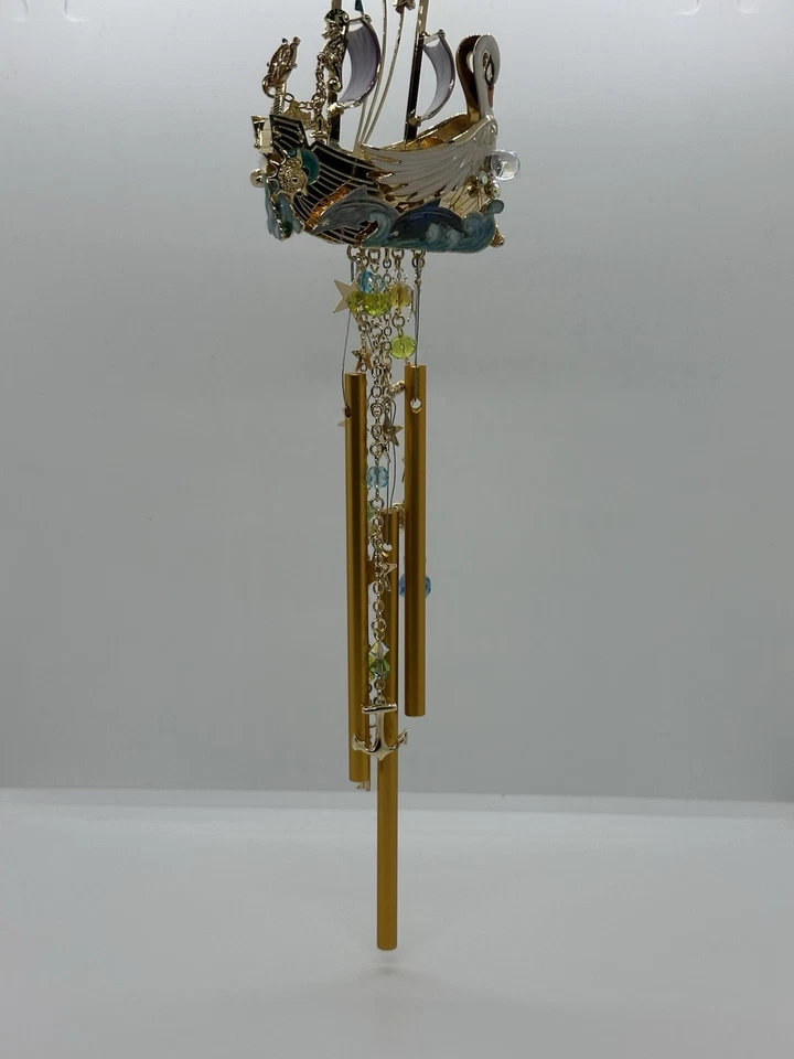 Kirks Folly Swan Boat Wind Chime Enamel Rhinestone Nautical Decor 11” x 3” Rare - Image 3 of 4