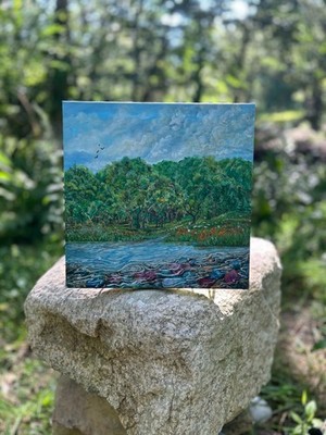 Stillness Beneath the Canopy by Vivien Rose  Oil Painting, 8x8 inches