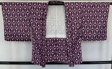 Japanese Vintage Kimono Haori Jacket Polyester Purple Traditional Authentic 30in