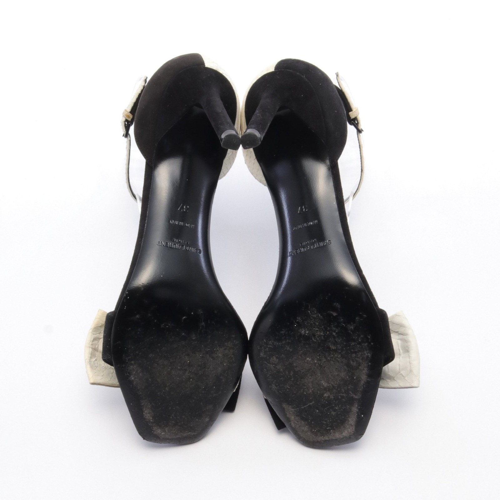 【Sandali】SAINT LAURENT PARIS Sandali bicolore nastro pitone scamosciato bianco nero