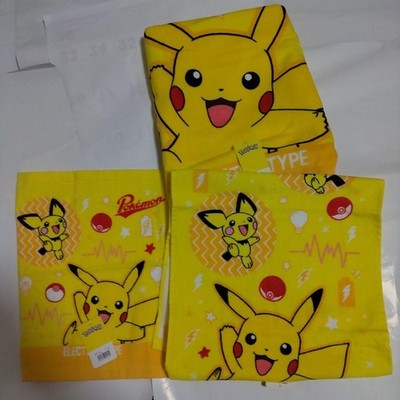 Pokemon Pikachu Towels 3pc Hand Face Bath Set 100 Percent Cotton Unused