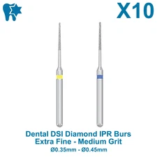 10x Dental DSI Diamond IPR Burs Extra Fine - Medium Grit Ø0.35mm - Ø0.45mm