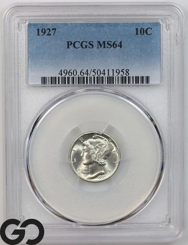 1927 Mercury Dime PCGS MS 64 ** Lustrous Beauty!