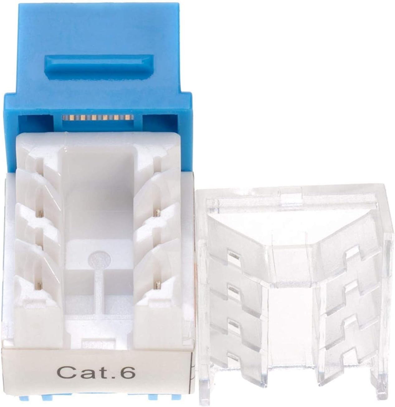 Slim Profile Cat6 Keystone Jacks, Blue, 50 Pack