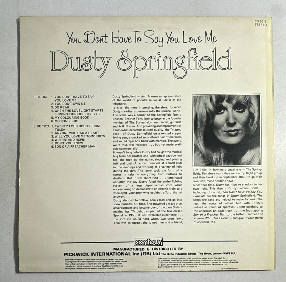 Dusty Springfield - You Don't Have To Say You Love Me Lp Vinyl Record Ex / Ex - Image 3 of 4