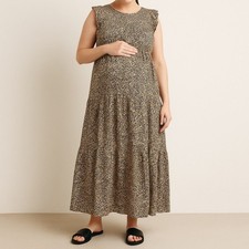 ASOS Maternity Dress Leopard Print Tiered Flutter Sleeve Maxi Women’s Size 10