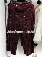 ZARA NEW WOMAN HIGH-WAIST SEQUIN BARREL PANTS MAROON XS-XL 9544/823/605