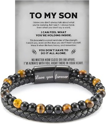 The Guardian - Son'S Tiger Eye Bracelet, Shielded By Love To Son Leather Black B