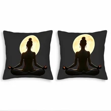 Serene Meditative Silhouette Throw Pillow Covers - Set of 2 18x18in 