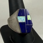 Men’s Large Vintage Sterling Silver Ring with Inlaid Lapis Stone Sz 10 23.6 Gram