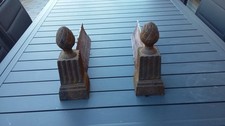 PAIRE ANCIENS CHENETS FER XIX ème CHEMINEE POMME DE PIN 21 CM DECORATION VINTAGE