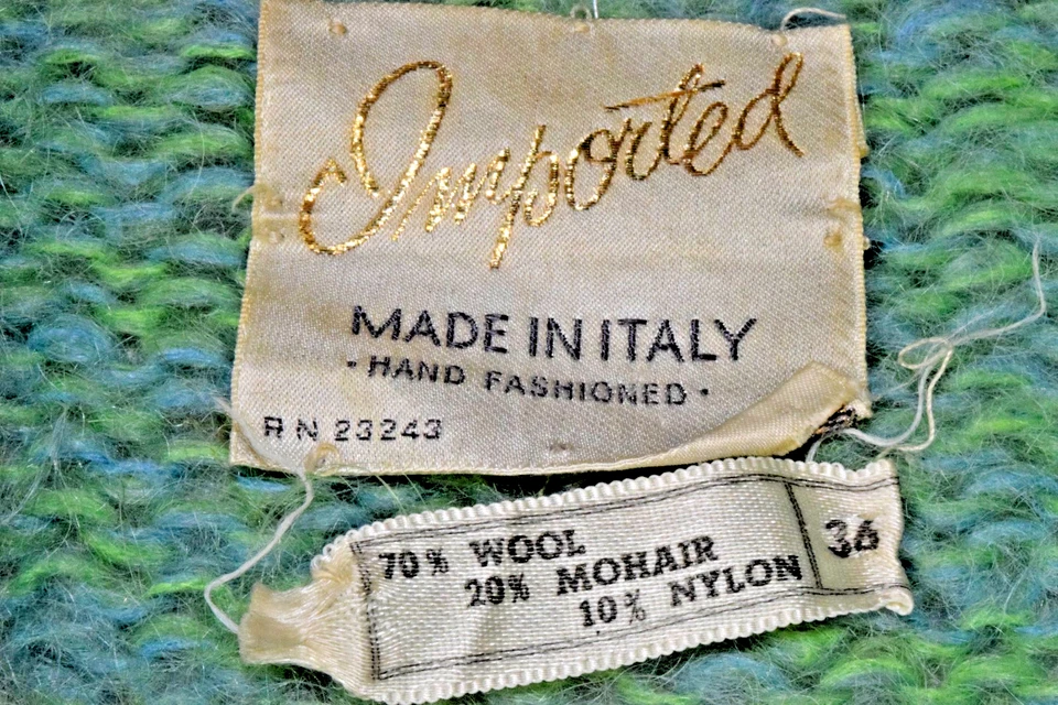 Vintage Cardigan Sweater Imported Sz S 60s Sea Green Blue Mohair Wool Made Italy - Image 3 of 4