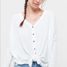 Out From Under Urban Outfitters White Waffle Knit Button Front Cardigan Top