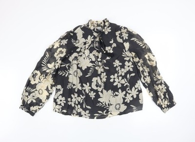 Gallery Damen schwarz elfenbein Blumenmuster Langarm Lyocell Bluse Größe 12