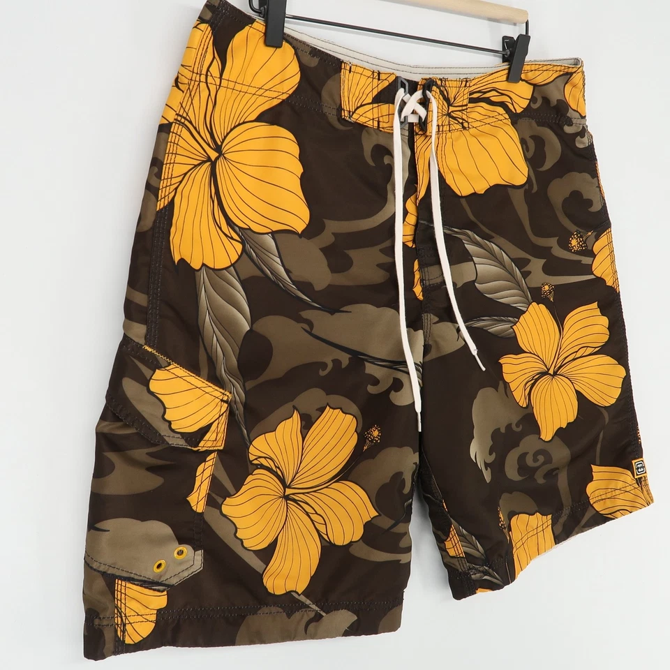Billabong Board Shorts Hombres 36 Marrón Amarillo Floral Surf Playa De Colección Y2K Foto 2 de 4