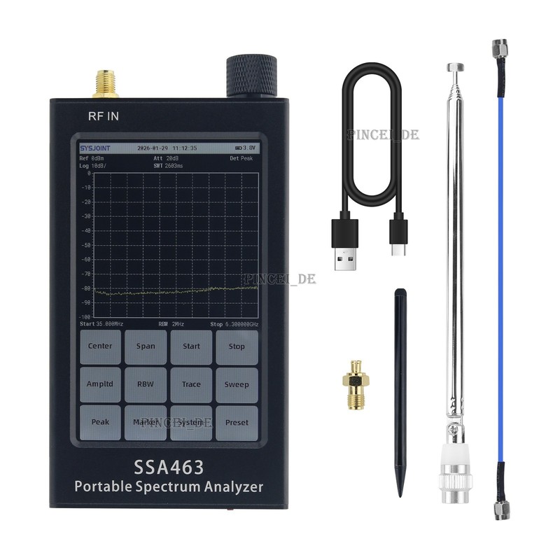4.3-inch Portable 35MHz-6.3GHz High Precision Spectrum Analyzer Switchable RBW