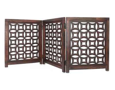 Wooden Foldable Pet Dog Safety Gate -3 Panels 20''Wx24''H- Hand Carved Solid Wo...