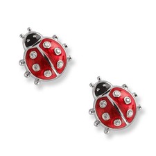 Cute Ladybug Tiny Stud Earrings for Women Girls 925 Sterling Small, red