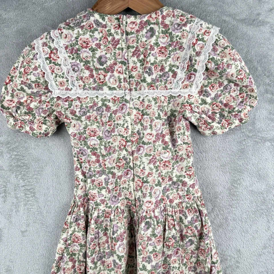 Jessica McClintock Dress Women 8 Roses Lace Trim USA Made Cottage Prairie VTG - Image 4 of 4