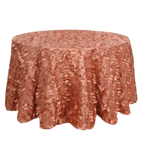 TERRACOTTA 120" Taffeta ROUND TABLECLOTH Leaf Petals Design Wedding Decorations - Picture 3 of 8