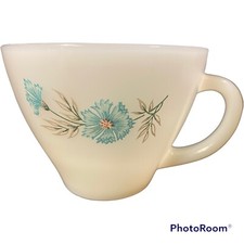 Vintage Fire King Oven Ware Bonnie Blue Carnation Flower Coffee Tea Cup Mug