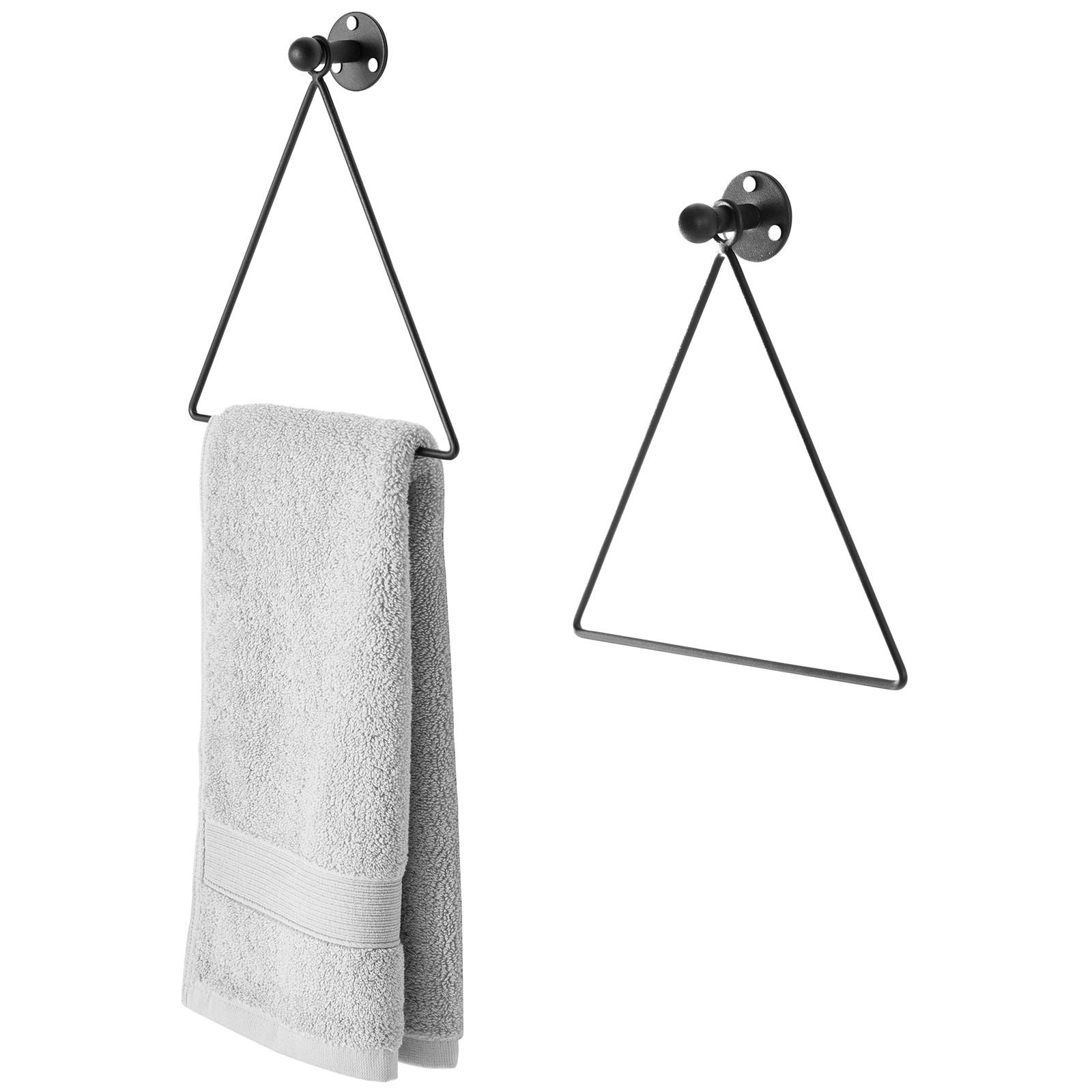 MyGift Set of 2 Modern Wall Mounted Triangle Black Metal Hand Towel Ring Holder