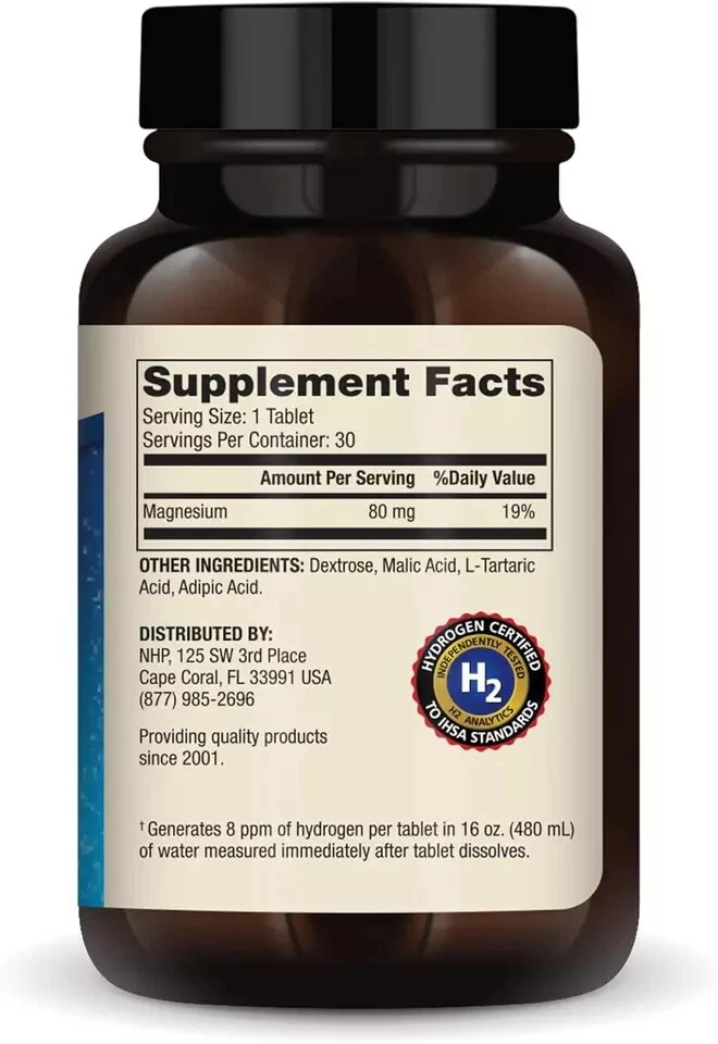 H2 Molecular Hydrogen Dietary Supplement, 30 Servings (30 Tablets), Non GMO, Glu - Image 2 of 4