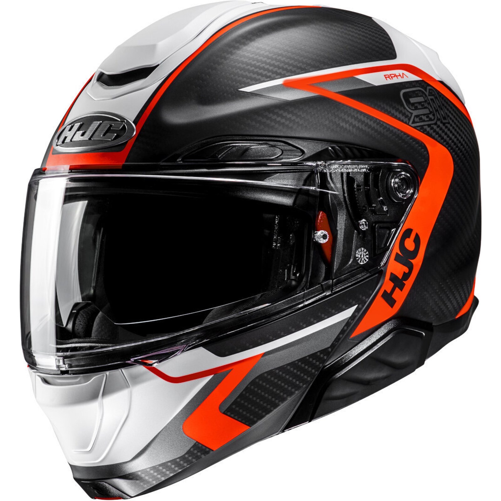 Motorcycle Helmet L - HJC Rpha 91 Carbon Lagos Flip up - Schwarz-Weiß-Fluorot